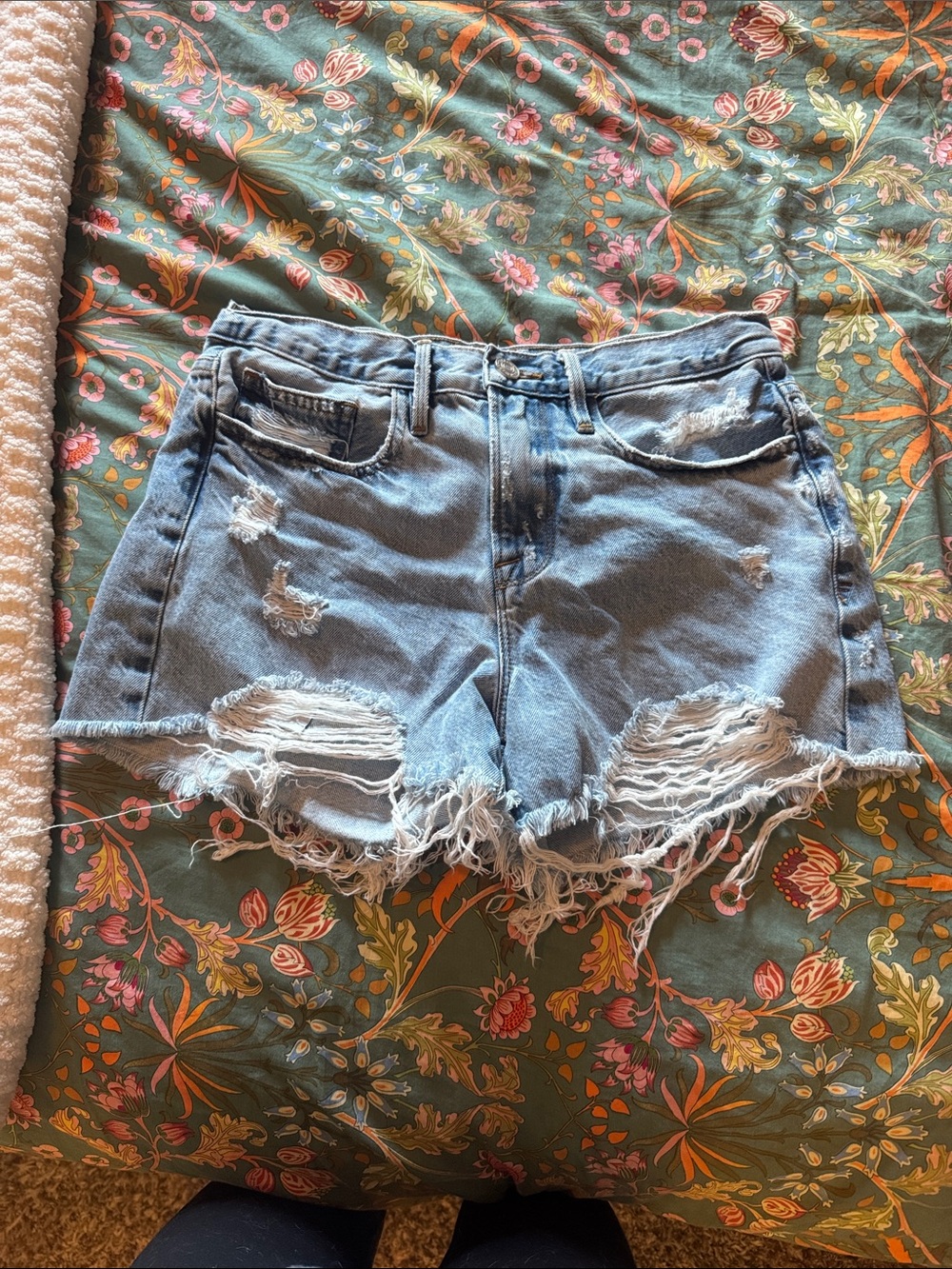 Frame Denim Light Blue Distressed Ripped Jean Shorts